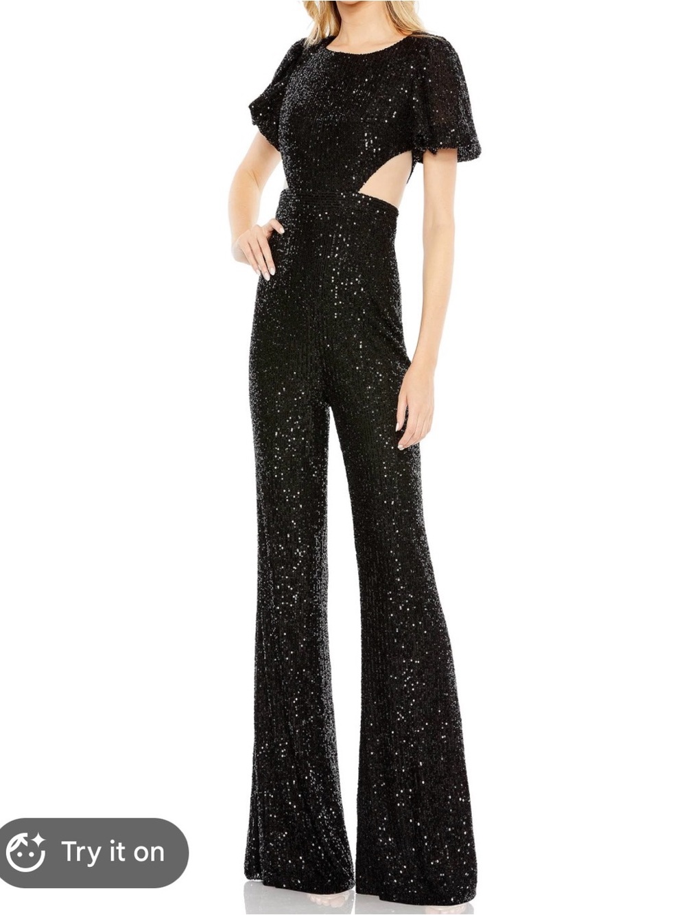 Mac Duggal Black Sequin Wide-Leg Jumpsuit with Cutout Waist